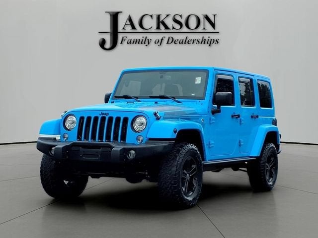 2017 Jeep Wrangler Unlimited Winter in Blue — front three-quarter view